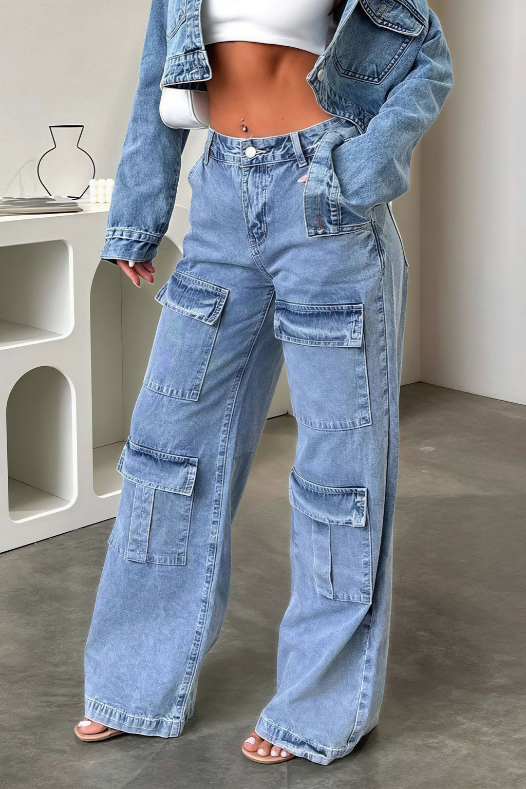Retro Pocket Washed Cargo Straight Jeans image 1