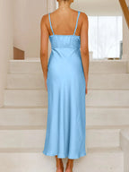 Willa Satin Dress detail view styled for Avrienne