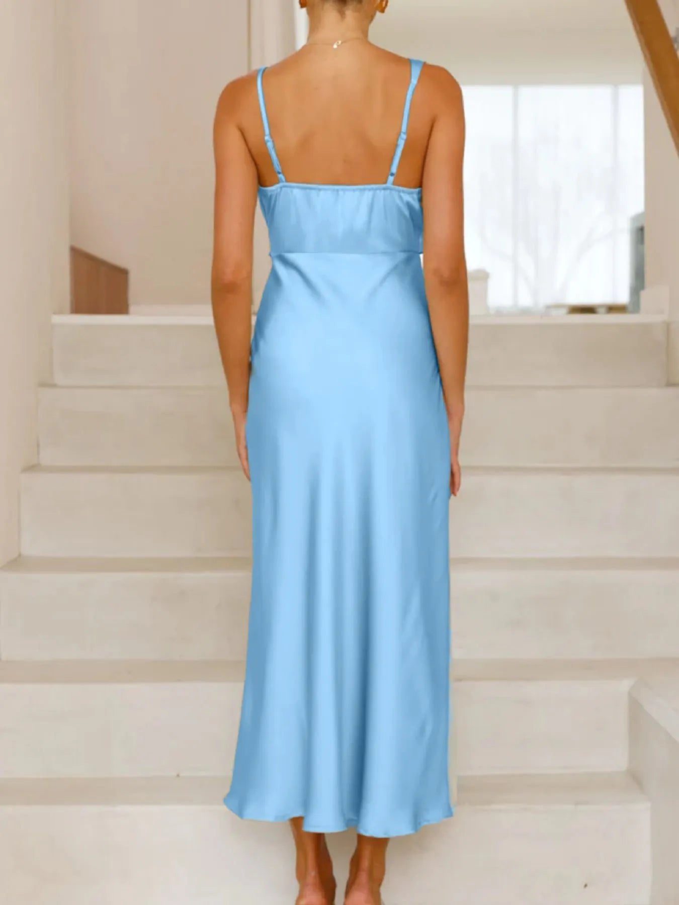 Willa Satin Dress detail view styled for Avrienne