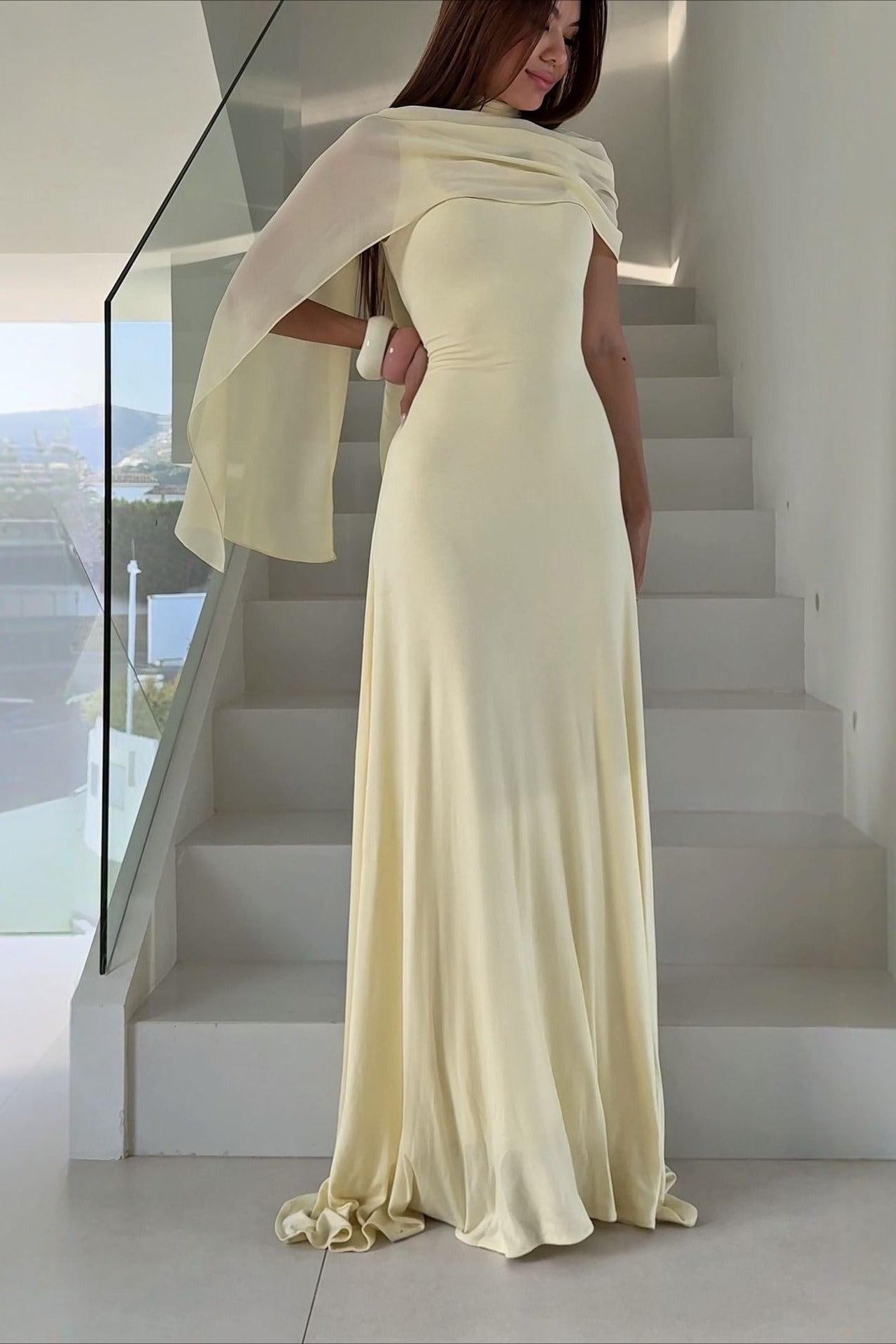 Elegant Solid Sash Shawl Cami Maxi Dress image 2