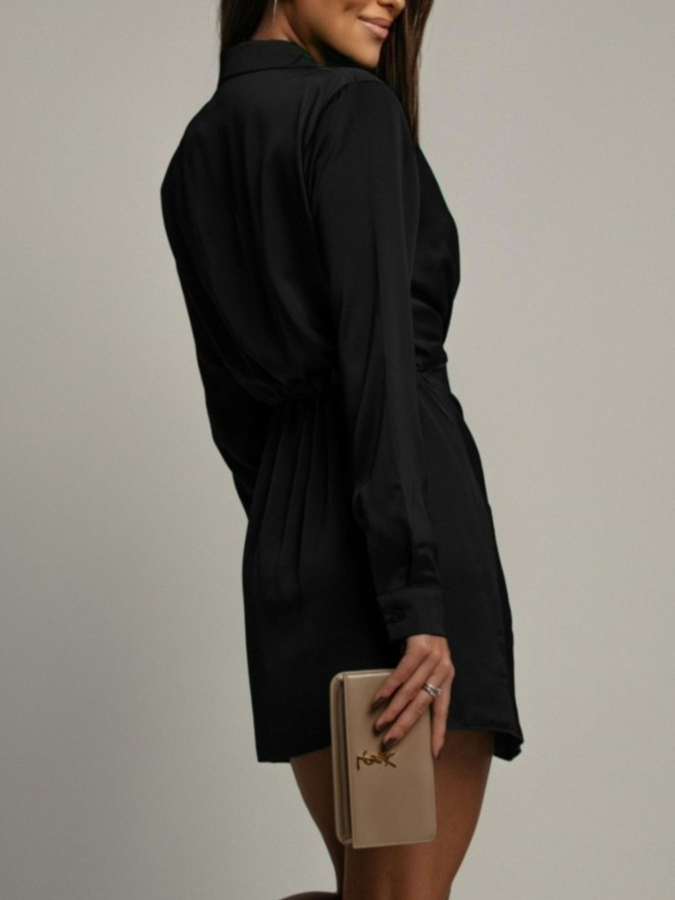 Simone Satin Dress detail view styled for Avrienne