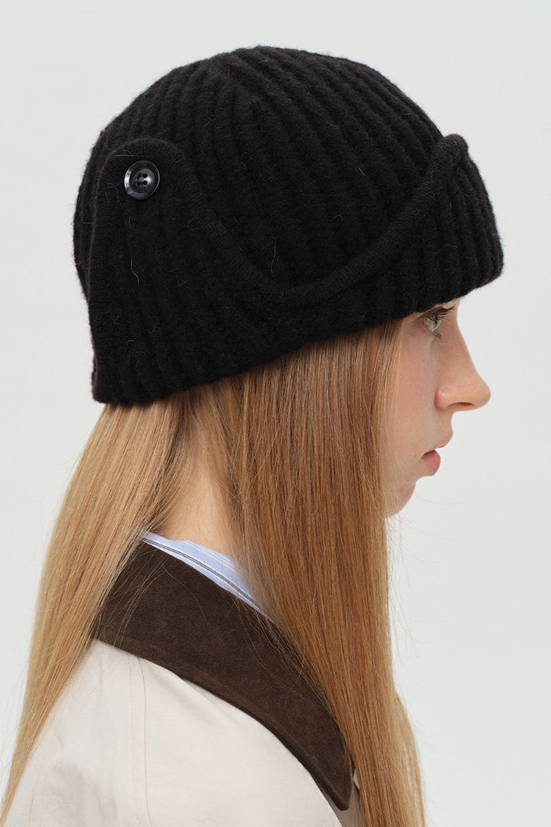Solid Wool Blend Irregular Button Knitted Hat image 9