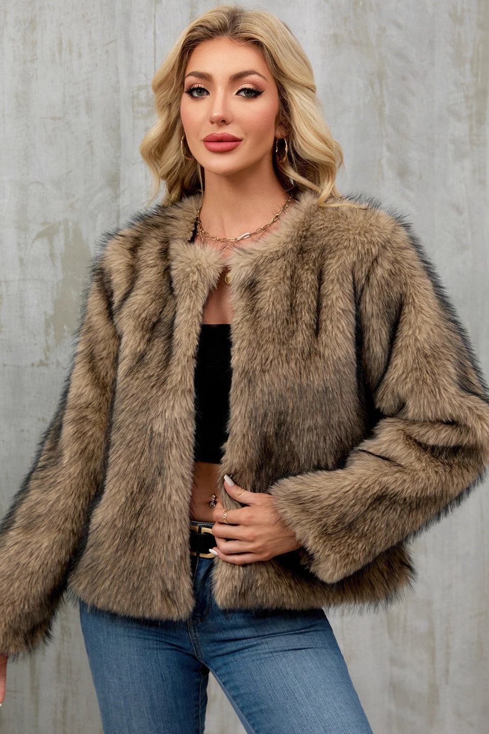 Plush Short Fur Open Cardigan Coat image 11
