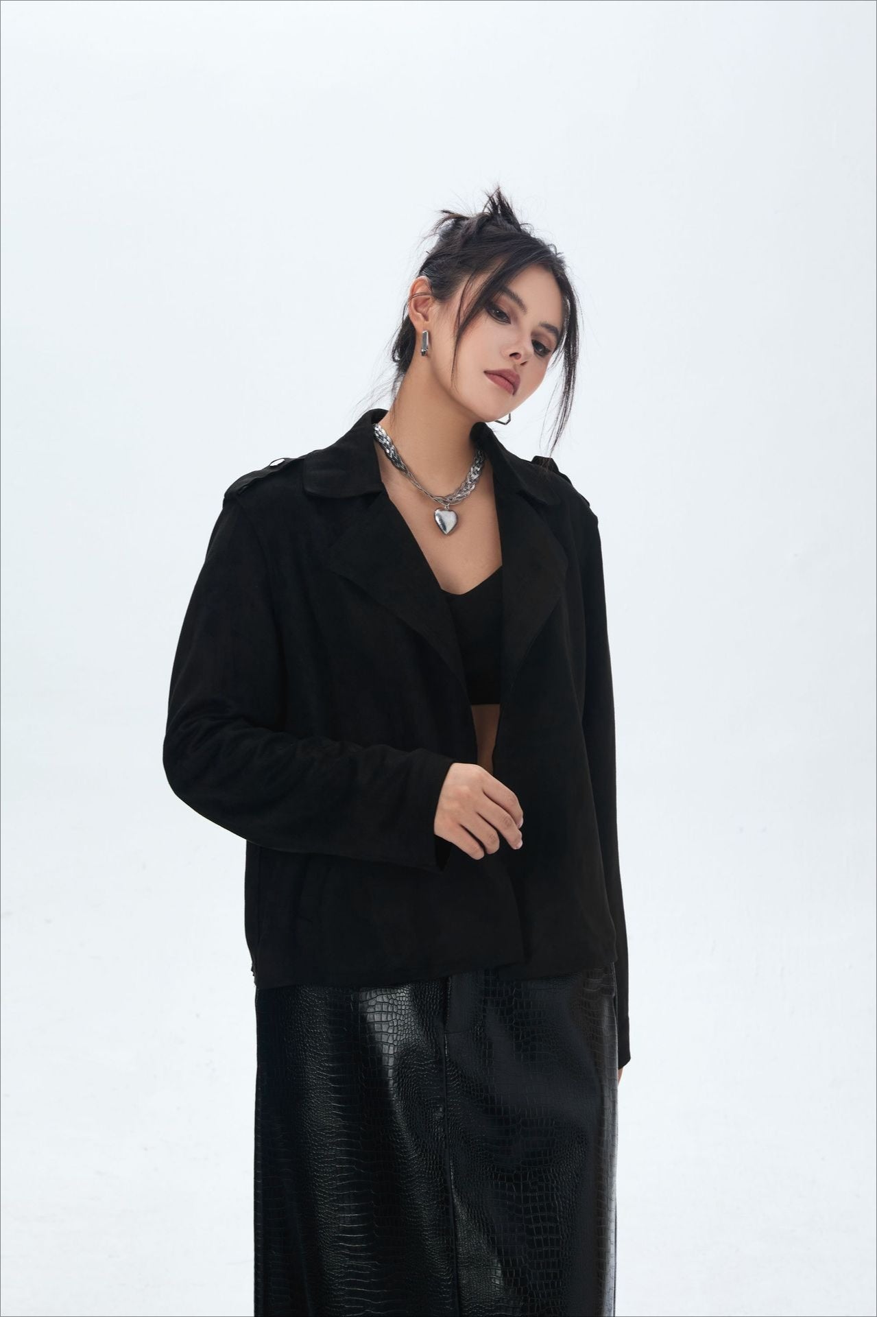Suede Open Front Biker Jacket image 10