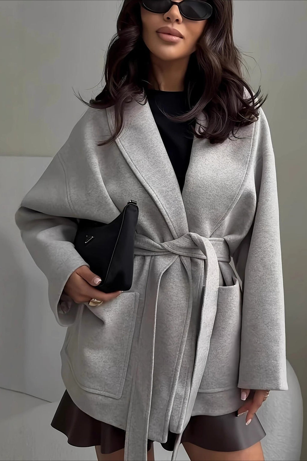 Belted Wool Blend Long Coat image 2