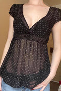 Polka Dot Sheer V-Neck Slim Fit Crop Top image 1