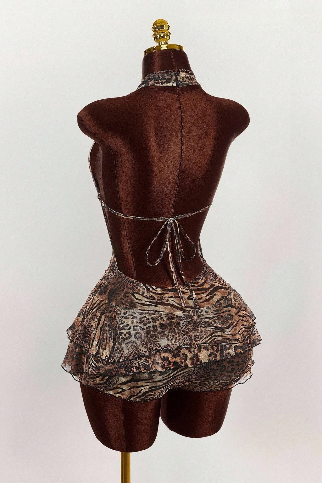Leopard Print Sexy Halter Tie Tiered Mini Dress image 5