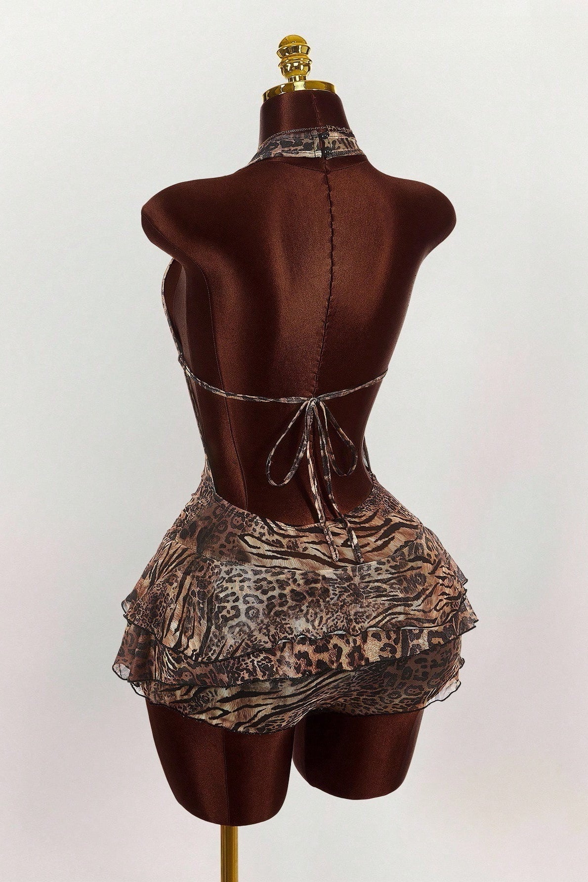 Leopard Print Sexy Halter Tie Tiered Mini Dress image 5