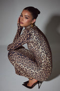 Elegant Leopard Mock Neck Bodycon Maxi Dress image 1