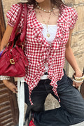 Plaid Ruffle Waist Puff Sleeve Blouse image 1