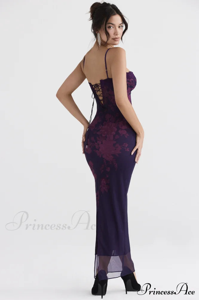 Aiza Purple Stylish Floral Dress image 6
