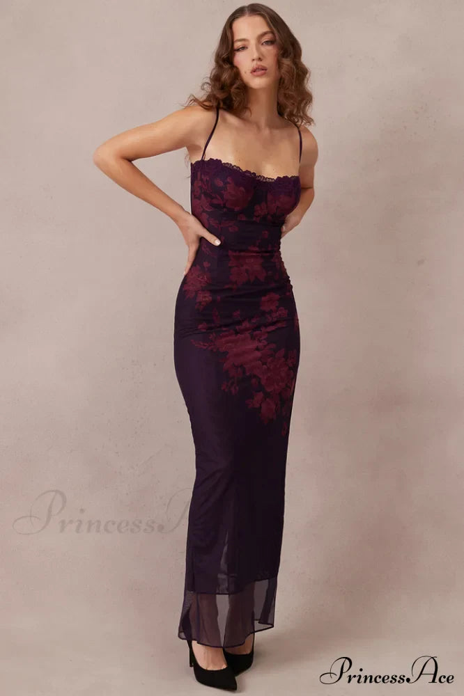 Aiza Purple Stylish Floral Dress image 11