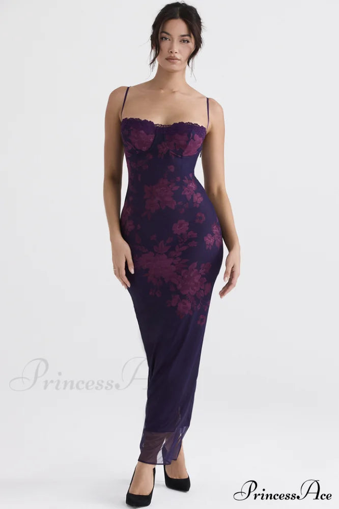 Aiza Purple Stylish Floral Dress image 1