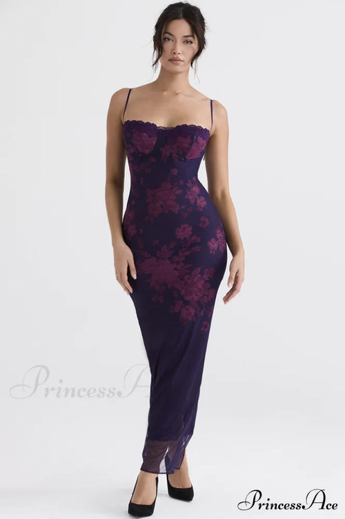 Aiza Purple Stylish Floral Dress image 1