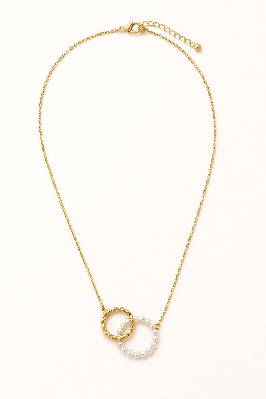 Alba Pearl Pendant Necklace White/Gold full necklace front view on warm white