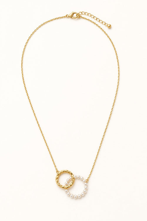 Alba Pearl Pendant Necklace White/Gold full necklace front view on warm white