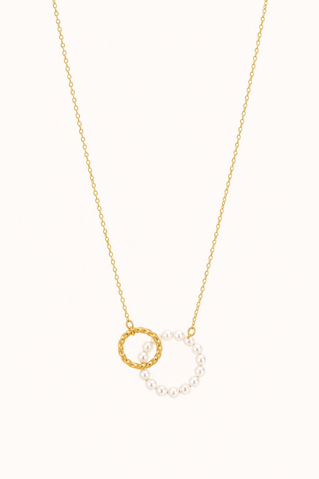 Alba Pearl Pendant Necklace White/Gold variant front image with gold chain and white pearl circle