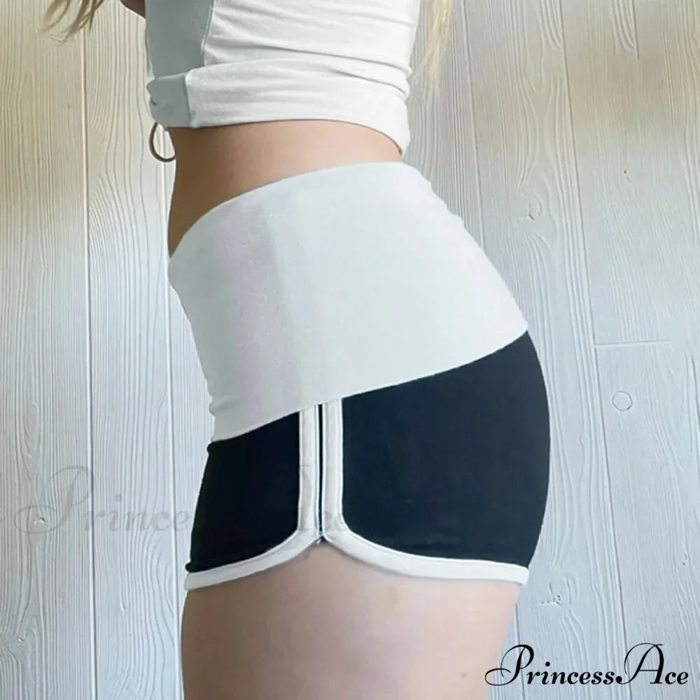 All In Skinny High Waisted Tight Fitting Color Contrast Peach Hip Lift Stretch Yoga Pants Short image 4