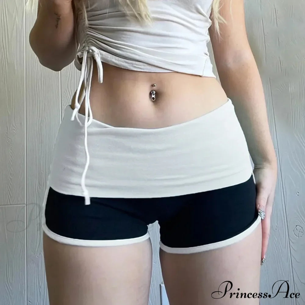 All In Skinny High Waisted Tight Fitting Color Contrast Peach Hip Lift Stretch Yoga Pants Short image 3