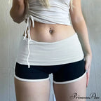 All In Skinny High Waisted Tight Fitting Color Contrast Peach Hip Lift Stretch Yoga Pants Short image 3