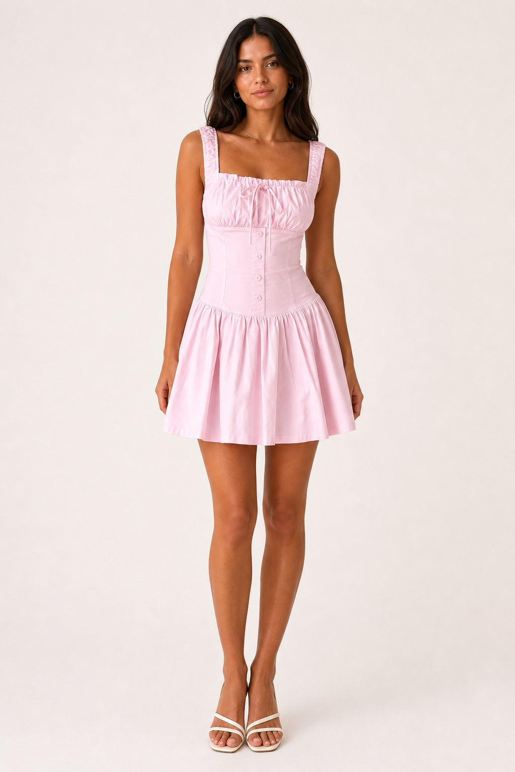 Allegra Button Cami Dress in Pink front view