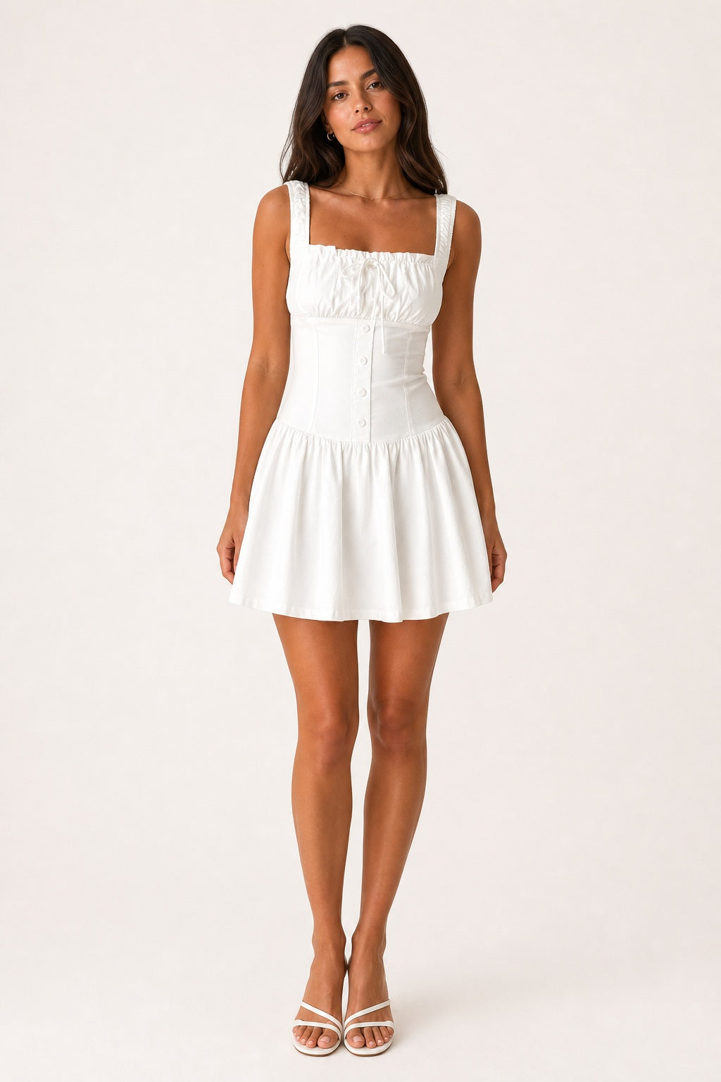 Allegra Button Cami Dress in White front view