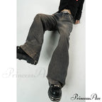 American Fashion Blue Jeans Waist Vintage High Streetwear Dark Leg Women - Denim Wide Trouser image 1