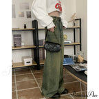 American Fashion Blue Jeans Waist Vintage High Streetwear Dark Leg Women - Denim Wide Trouser image 5