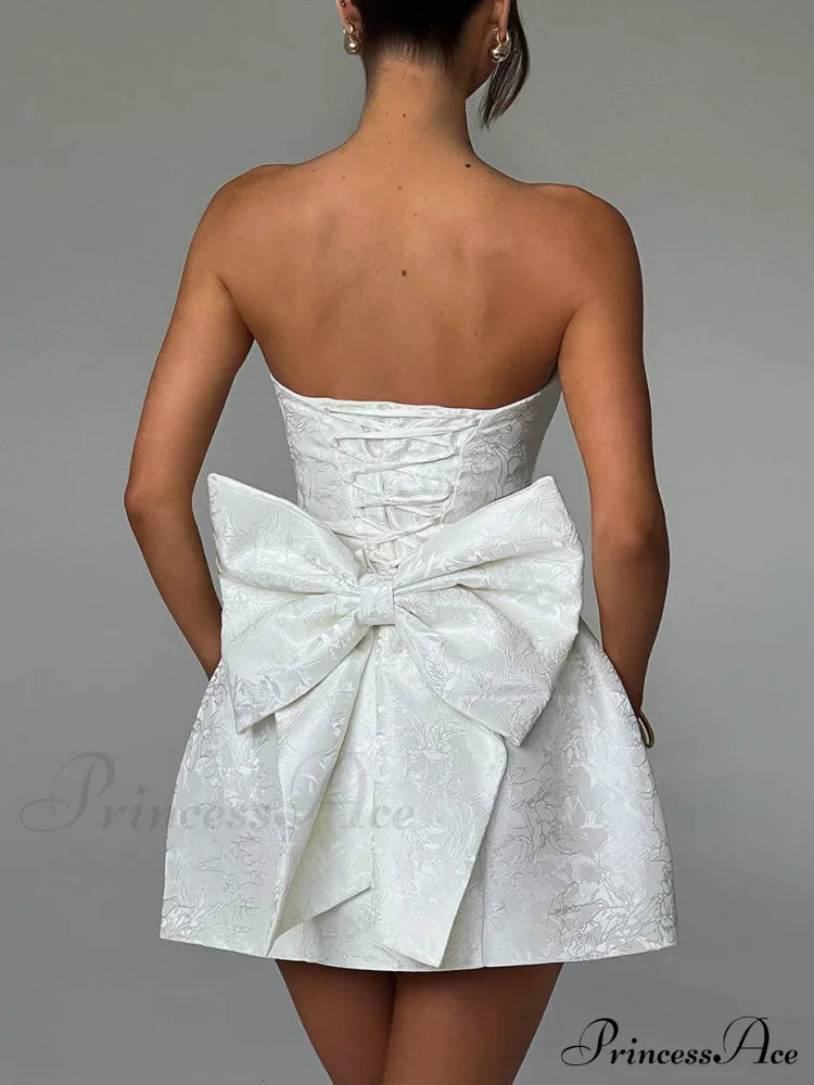 And Sexy Jacquard Tube Graceful Top Bow Mini Dress image 3