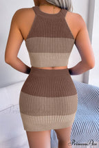 and with Set Skirt Crop Sleeveless Color Top Block Knit Design image 9