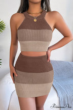 and with Set Skirt Crop Sleeveless Color Top Block Knit Design image 7