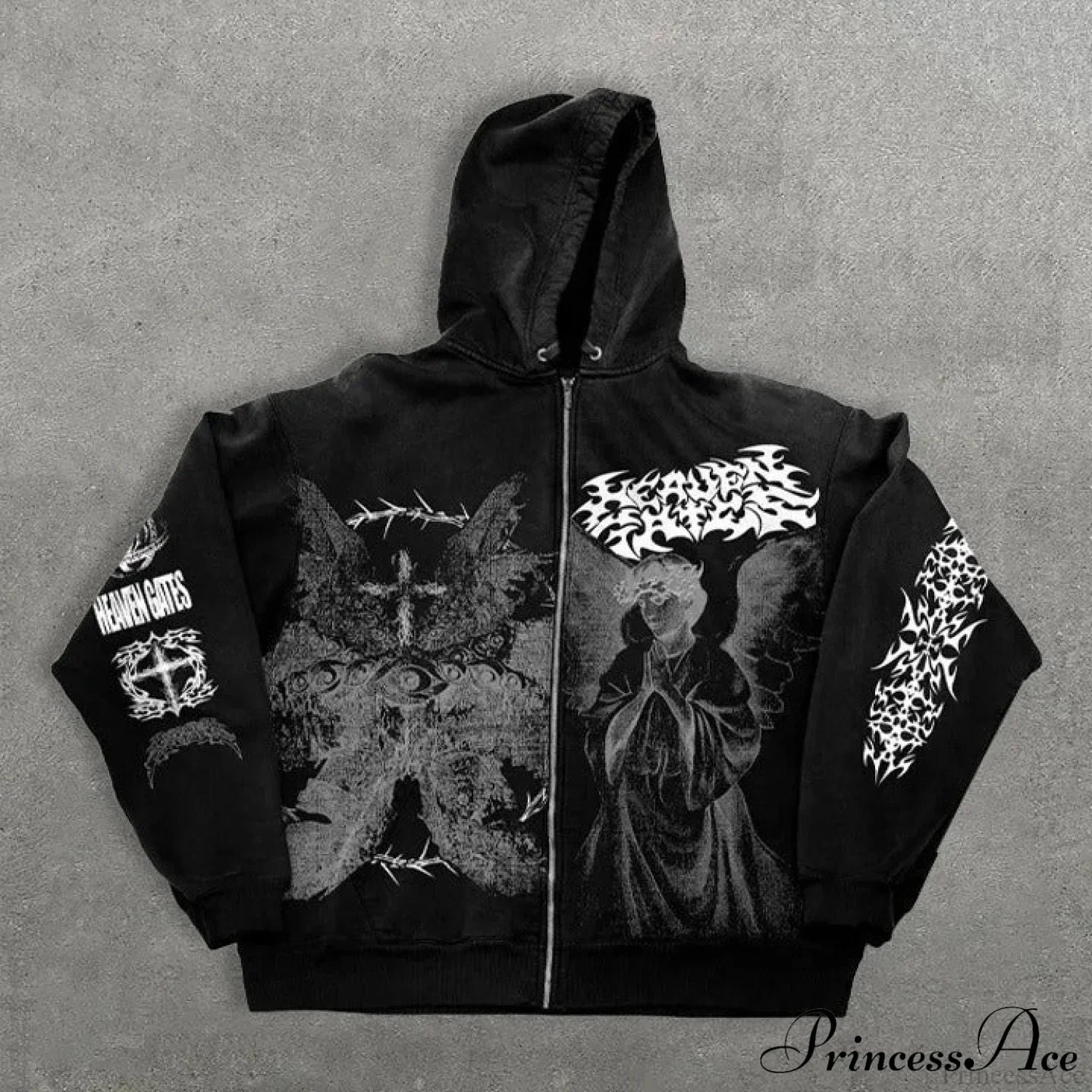 Angel Print Y2K Zip Loose Hoodie image 1