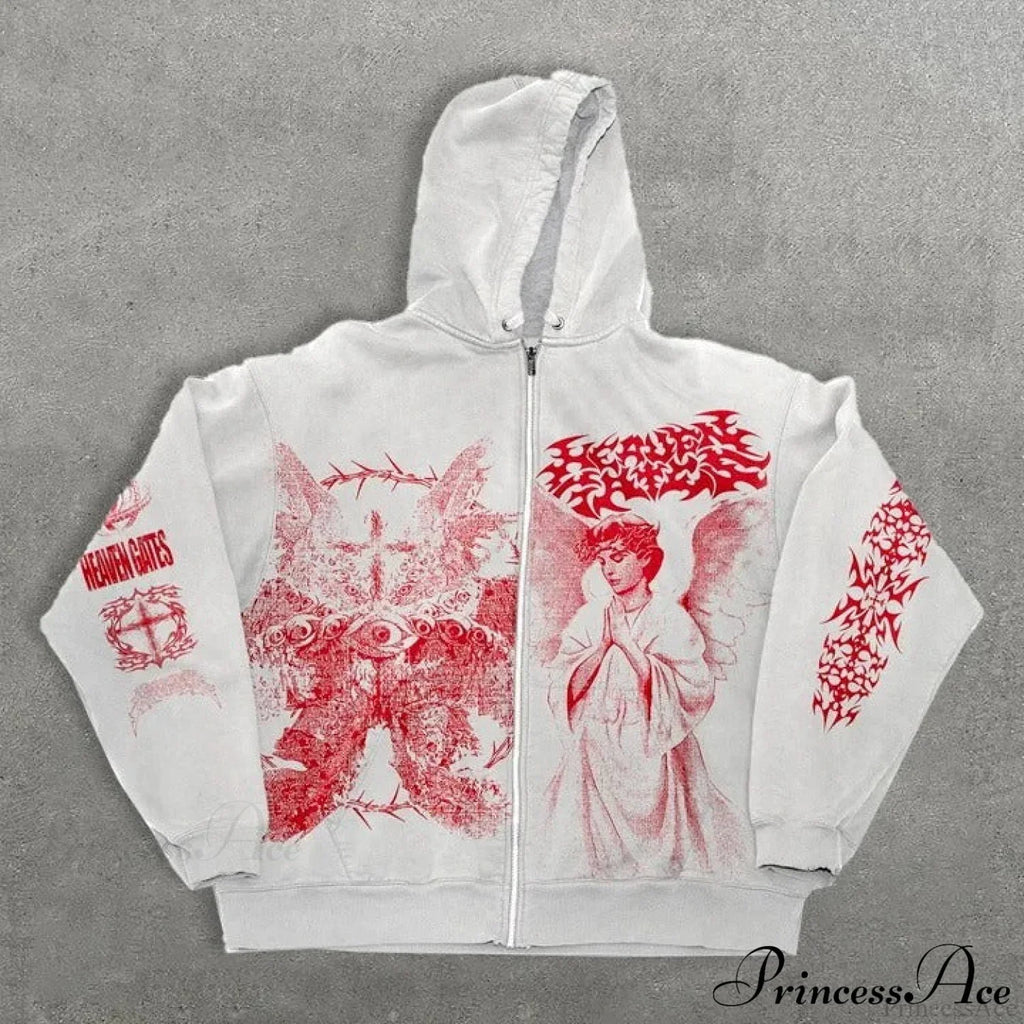 Angel Print Y2K Zip Loose Hoodie image 3