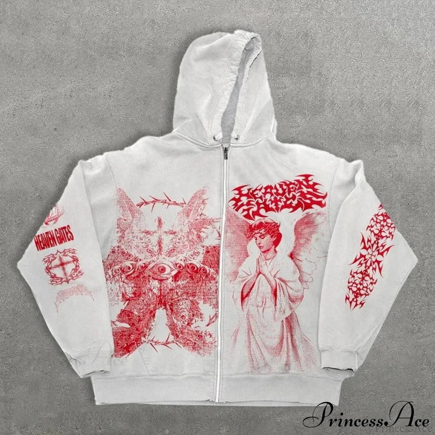 Angel Print Y2K Zip Loose Hoodie image 3