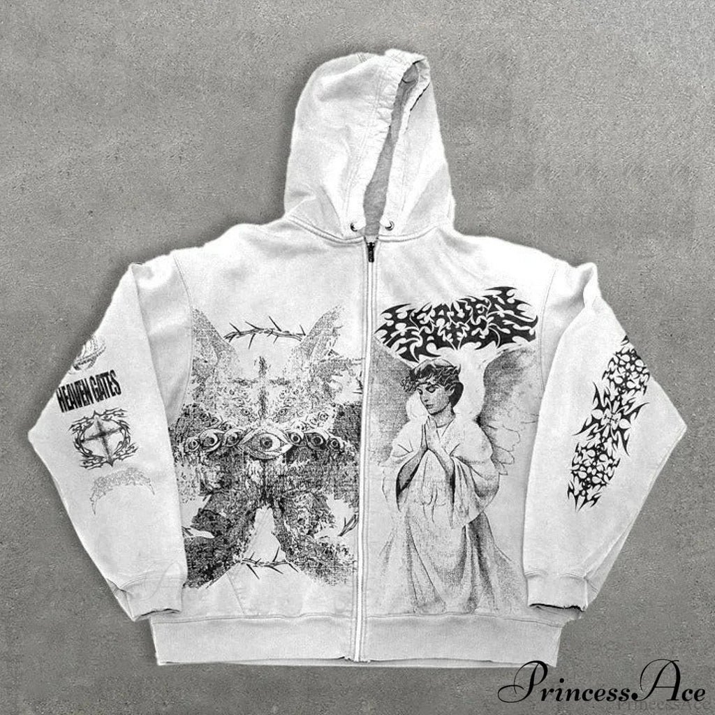 Angel Print Y2K Zip Loose Hoodie image 2