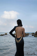 Angelou Black Backless Charming Chain Maxi Dress image 4