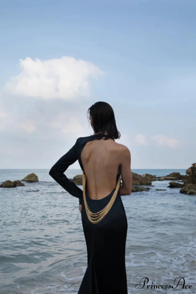 Angelou Black Backless Charming Chain Maxi Dress image 4