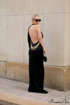 Angelou Black Backless Charming Chain Maxi Dress image 7