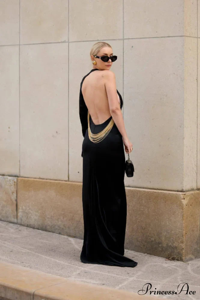 Angelou Black Backless Charming Chain Maxi Dress image 7