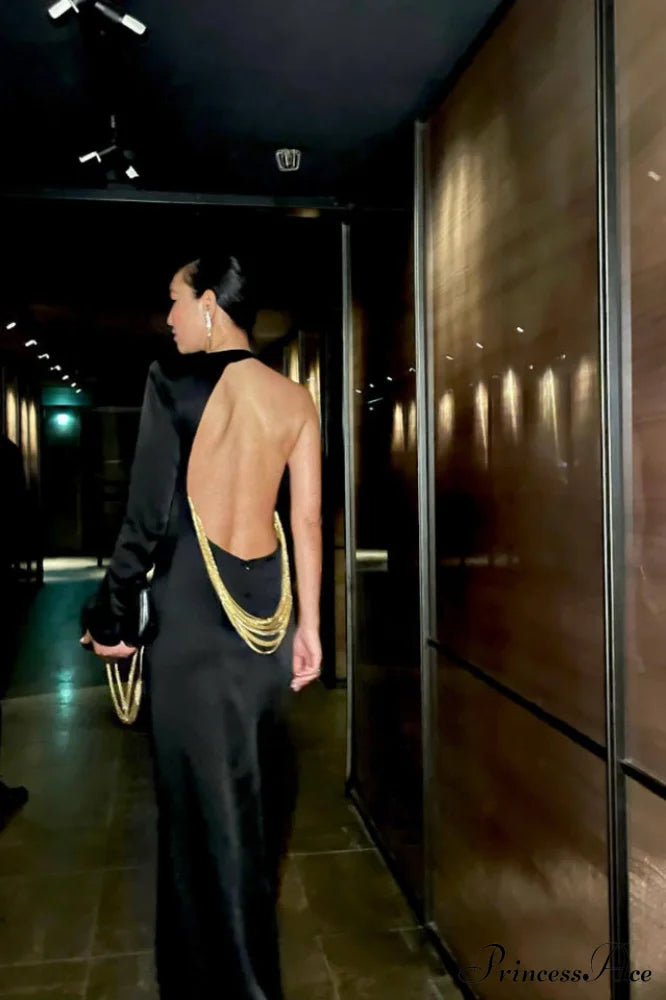 Angelou Black Backless Charming Chain Maxi Dress image 9