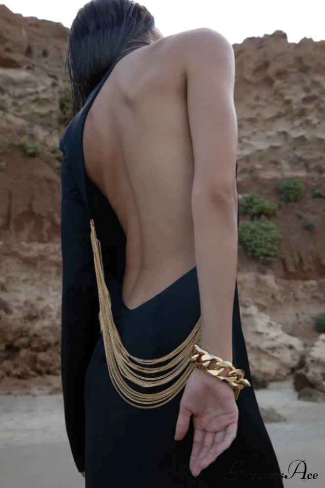 Angelou Black Backless Charming Chain Maxi Dress image 5