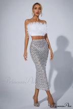 Ansley Strapless Feather Charming Mesh Skirt Set image 4