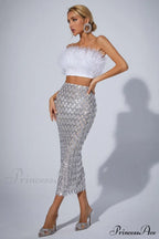 Ansley Strapless Feather Charming Mesh Skirt Set image 6