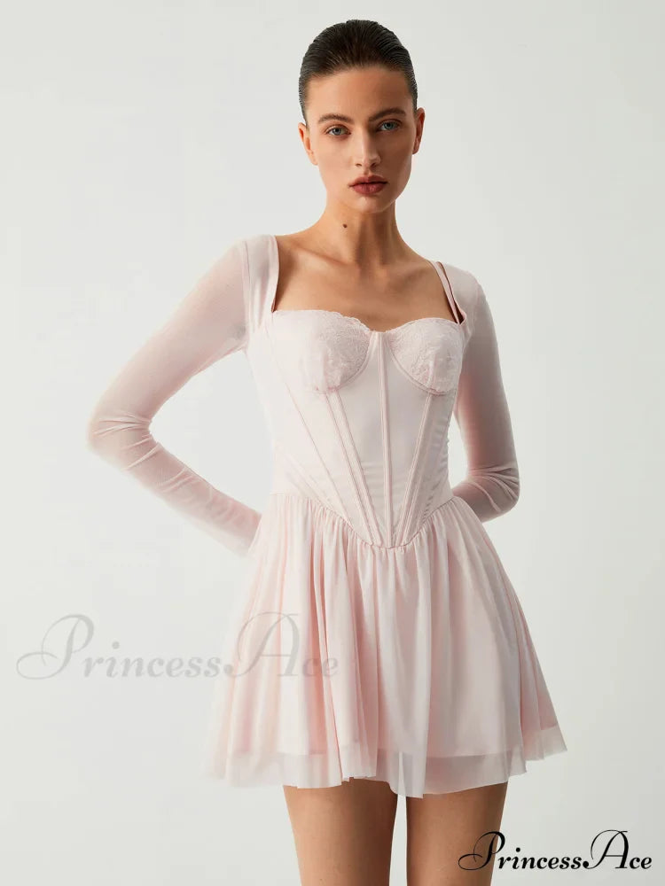 Aphrodite Mesh Bustier Corset Modern Long Sleeve Short Dress image 2