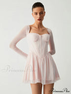 Aphrodite Mesh Bustier Corset Modern Long Sleeve Short Dress image 2