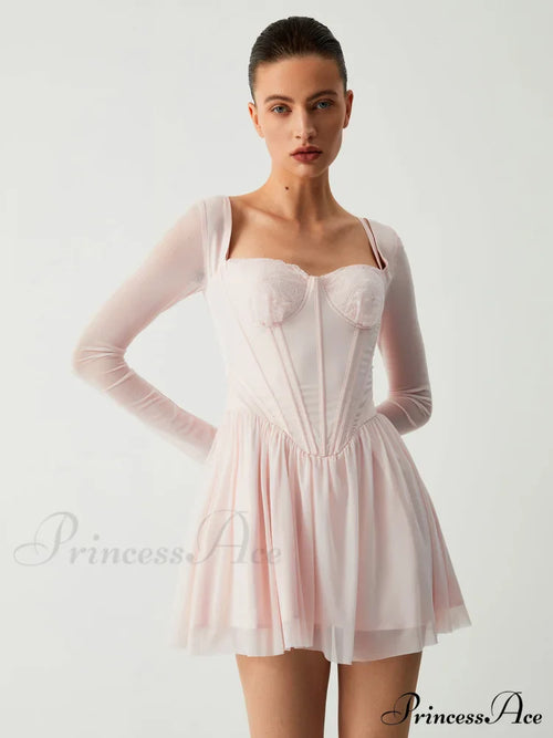 Aphrodite Mesh Bustier Corset Modern Long Sleeve Short Dress image 2