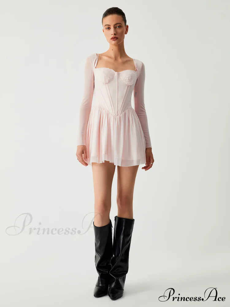 Aphrodite Mesh Bustier Corset Modern Long Sleeve Short Dress image 3