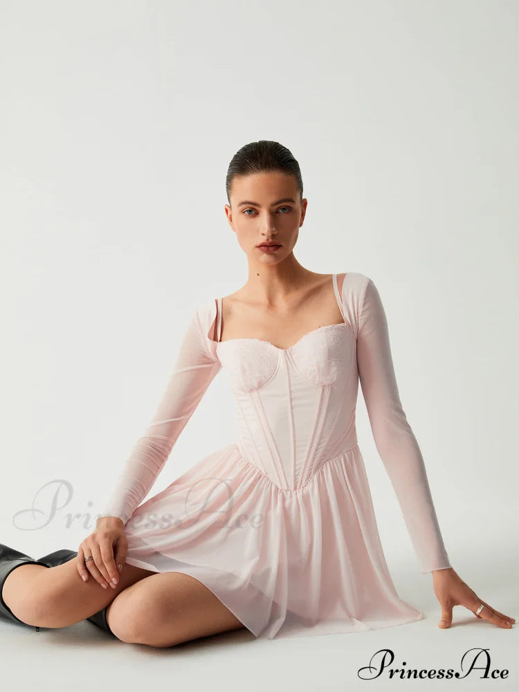 Aphrodite Mesh Bustier Corset Modern Long Sleeve Short Dress image 1