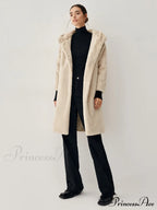 Apricot Faux Fur Trendy Hooded Longline Coat image 5