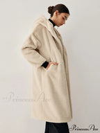 Apricot Faux Fur Trendy Hooded Longline Coat image 3